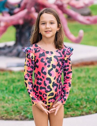 Arshiner Girls Gymnastics Leotards Ruffle Long Sleeve Shimmer Ballet Unitard Dancewear for 3-10 Years in Kuwait
