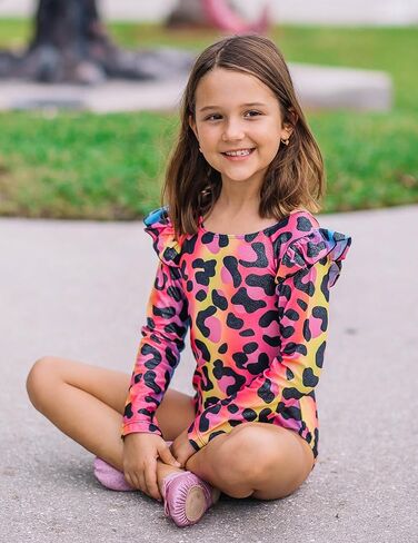 Arshiner Girls Gymnastics Leotards Ruffle Long Sleeve Shimmer Ballet Unitard Dancewear for 3-10 Years in Kuwait