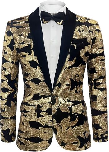Apocrypha Men Sequins Floral Blazer Suit Jacket Dinner Prom Wedding Tuxedo in Kuwait