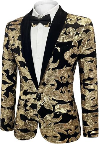 Apocrypha Men Sequins Floral Blazer Suit Jacket Dinner Prom Wedding Tuxedo in Kuwait
