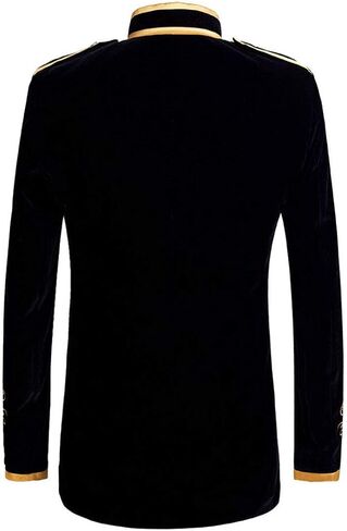 PYJTRL Mens Stylish Court Prince Black Velvet Gold Embroidery Blazer Suit Jacket in Kuwait