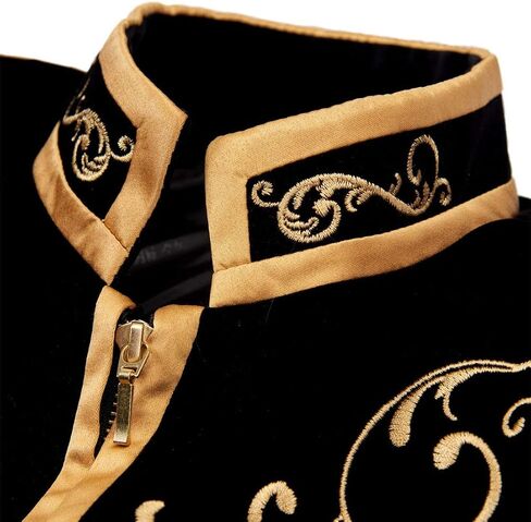 PYJTRL Mens Stylish Court Prince Black Velvet Gold Embroidery Blazer Suit Jacket in Kuwait