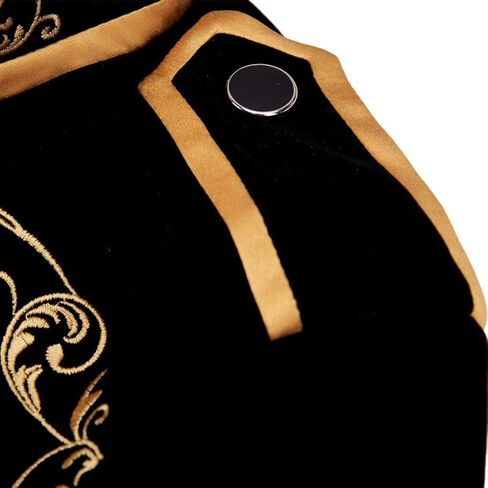 PYJTRL Mens Stylish Court Prince Black Velvet Gold Embroidery Blazer Suit Jacket in Kuwait