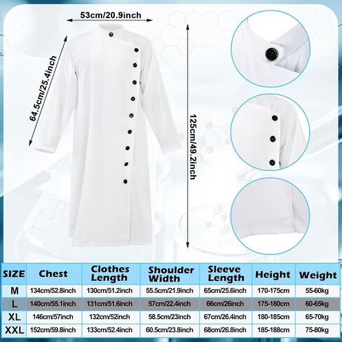 Jiuguva 9 Pcs Halloween Mad Scientist Costume for Adult Men including Coat Belt Beaker Gloves Goggles Wig Mustache Eyebrows(Stylish Style, Large) in Saudi Arabia