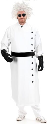 Jiuguva 9 Pcs Halloween Mad Scientist Costume for Adult Men including Coat Belt Beaker Gloves Goggles Wig Mustache Eyebrows(Stylish Style, Large) in Saudi Arabia