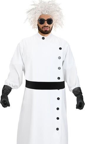 Jiuguva 9 Pcs Halloween Mad Scientist Costume for Adult Men including Coat Belt Beaker Gloves Goggles Wig Mustache Eyebrows(Stylish Style, Large) in Saudi Arabia