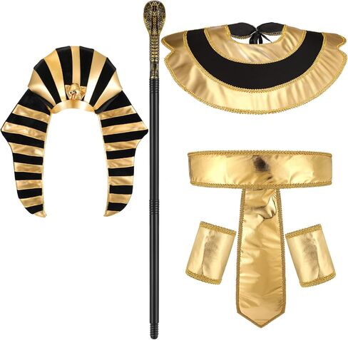 6 Pieces Egyptian Costume Accessory Set Pharaoh Hat Egyptian Collar Egyptian Belt Cuffs Cobra Head Scepter for Men Halloween King Tut Cosplay Role Play Prop Party Supplies in Saudi Arabia