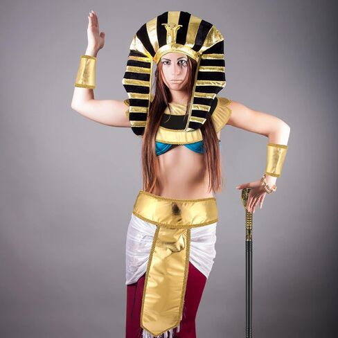 6 Pieces Egyptian Costume Accessory Set Pharaoh Hat Egyptian Collar Egyptian Belt Cuffs Cobra Head Scepter for Men Halloween King Tut Cosplay Role Play Prop Party Supplies in Saudi Arabia