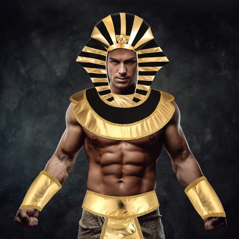 6 Pieces Egyptian Costume Accessory Set Pharaoh Hat Egyptian Collar Egyptian Belt Cuffs Cobra Head Scepter for Men Halloween King Tut Cosplay Role Play Prop Party Supplies in Saudi Arabia