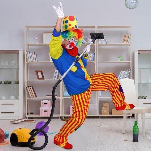 Funtery 7 Pcs Halloween Clown Costume Set Includes Clown Costume Red Nose, Shoes, Hat, Clown Wig, Gloves for Cosplay in Saudi Arabia