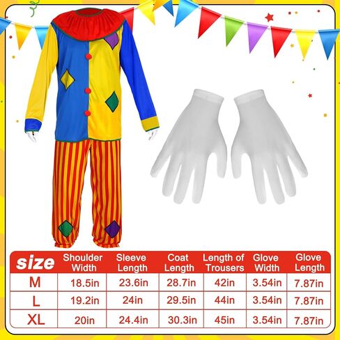 Funtery 7 Pcs Halloween Clown Costume Set Includes Clown Costume Red Nose, Shoes, Hat, Clown Wig, Gloves for Cosplay in Saudi Arabia