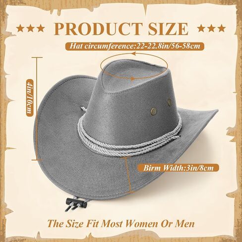 Henoyso 16 Pcs Western Cowboy Hat Faux Felt Leather Wide Brim Hat Classic Outdoor Travel Cap with Strap for Halloween Adult Men Women Cowgirl Costume, 16 Colors in Saudi Arabia