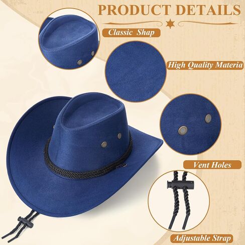 Henoyso 16 Pcs Western Cowboy Hat Faux Felt Leather Wide Brim Hat Classic Outdoor Travel Cap with Strap for Halloween Adult Men Women Cowgirl Costume, 16 Colors in Saudi Arabia