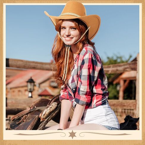 Henoyso 16 Pcs Western Cowboy Hat Faux Felt Leather Wide Brim Hat Classic Outdoor Travel Cap with Strap for Halloween Adult Men Women Cowgirl Costume, 16 Colors in Saudi Arabia