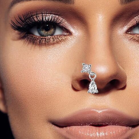 Svovin 20 Pcs 20G Dangle Nose Rings Studs for Women Stainless Steel L Shaped Nose Studs Heart Arrow Feather Snowflake Wing CZ Dangling Nose Piercing Jewelry in Kuwait