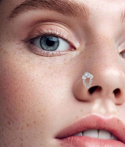 Svovin 20 Pcs 20G Dangle Nose Rings Studs for Women Stainless Steel L Shaped Nose Studs Heart Arrow Feather Snowflake Wing CZ Dangling Nose Piercing Jewelry in Kuwait