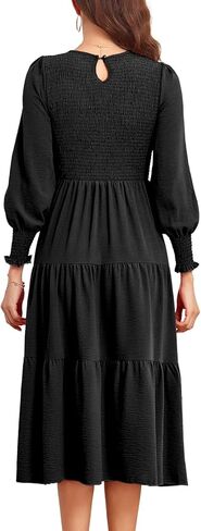 فستان BBcoch متوسط ​​الطول بأكمام طويلة: فساتين نسائية كاجوال مكشكشة مكشكشة بوهو متدرجة in Kuwait