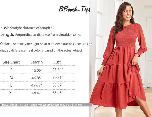 فستان BBcoch متوسط ​​الطول بأكمام طويلة: فساتين نسائية كاجوال مكشكشة مكشكشة بوهو متدرجة in Kuwait