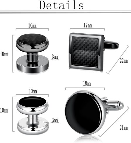 Ofeiyaa 10Pcs Cufflinks for Men Classic Design Carbon Fiber Cufflinks Tuxedo Shirt Stud Set for Wedding Business Birthday Meeting Black Tone Cufflinks in Kuwait