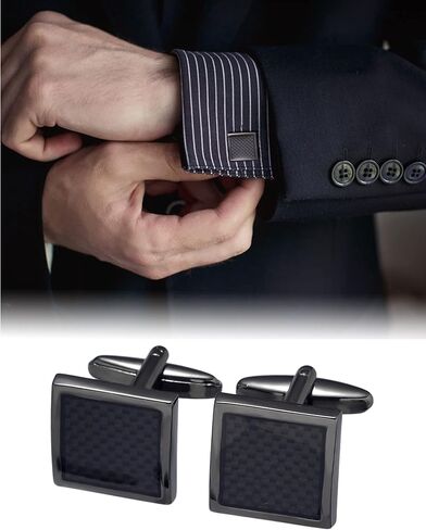 Ofeiyaa 10Pcs Cufflinks for Men Classic Design Carbon Fiber Cufflinks Tuxedo Shirt Stud Set for Wedding Business Birthday Meeting Black Tone Cufflinks in Kuwait