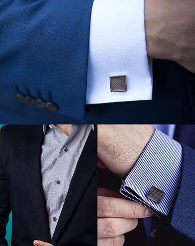 Ofeiyaa 10Pcs Cufflinks for Men Classic Design Carbon Fiber Cufflinks Tuxedo Shirt Stud Set for Wedding Business Birthday Meeting Black Tone Cufflinks in Kuwait