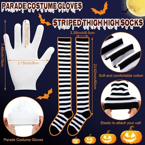 Jiuguva 3 Pcs Halloween Women Chocolate Worker Costume Set Adjustable Elastic Suspenders Braces Striped Thigh High Socks and Parade Costume Gloves for Costume Party Adults in Saudi Arabia