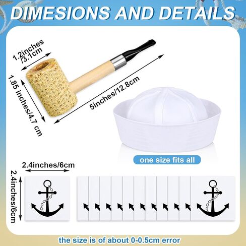 Suhine 12 Pcs Sailor Costume for Man Include Corn Cob Pipe White Sailor Hats Anchor Waterproof Temporary Tattoo Stickers Halloween Accessories for Man Party Cosplay in Saudi Arabia
