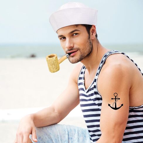 Suhine 12 Pcs Sailor Costume for Man Include Corn Cob Pipe White Sailor Hats Anchor Waterproof Temporary Tattoo Stickers Halloween Accessories for Man Party Cosplay in Saudi Arabia