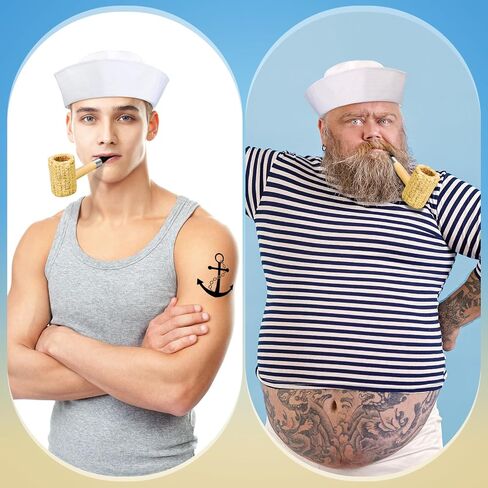 Suhine 12 Pcs Sailor Costume for Man Include Corn Cob Pipe White Sailor Hats Anchor Waterproof Temporary Tattoo Stickers Halloween Accessories for Man Party Cosplay in Saudi Arabia