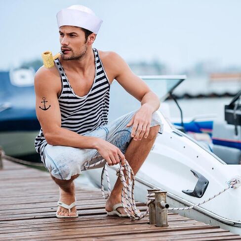 Suhine 12 Pcs Sailor Costume for Man Include Corn Cob Pipe White Sailor Hats Anchor Waterproof Temporary Tattoo Stickers Halloween Accessories for Man Party Cosplay in Saudi Arabia