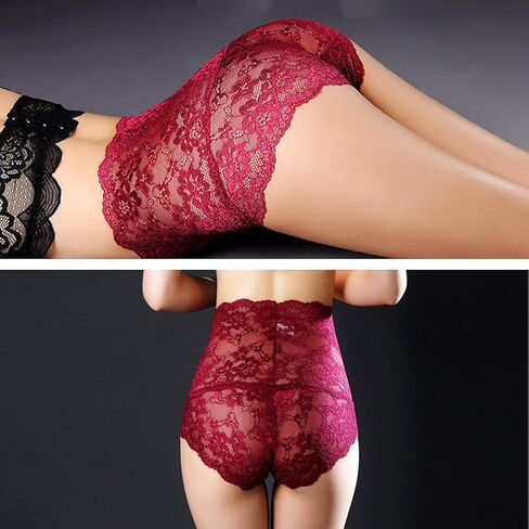 PHOLEEY 5 قطع ملابس داخلية نسائية مثيرة من الدانتيل مقاس كبير سراويل داخلية من الدانتيل عالية الخصر سراويل محببة in Kuwait