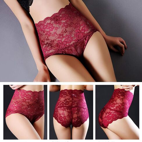 PHOLEEY 5 قطع ملابس داخلية نسائية مثيرة من الدانتيل مقاس كبير سراويل داخلية من الدانتيل عالية الخصر سراويل محببة in Kuwait