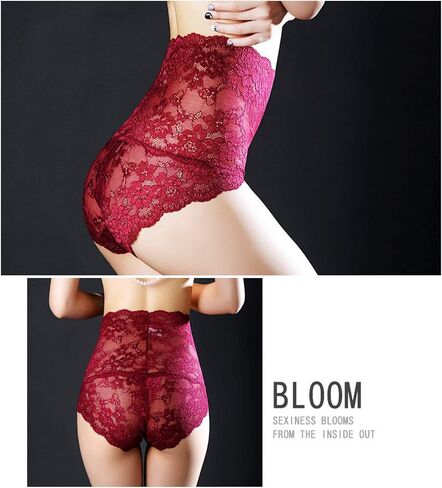 PHOLEEY 5 قطع ملابس داخلية نسائية مثيرة من الدانتيل مقاس كبير سراويل داخلية من الدانتيل عالية الخصر سراويل محببة in Kuwait