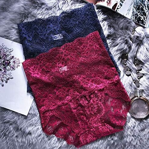 PHOLEEY 5 قطع ملابس داخلية نسائية مثيرة من الدانتيل مقاس كبير سراويل داخلية من الدانتيل عالية الخصر سراويل محببة in Kuwait