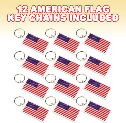 ArtCreativity Set of 12 American Flag Keychains, 4th of July Party Favors, Double Sided USA Flag Key Chains for Independence, Memorial, and Veterans Day, Red, White, and Blue Patriotic Accessories in Saudi Arabia
