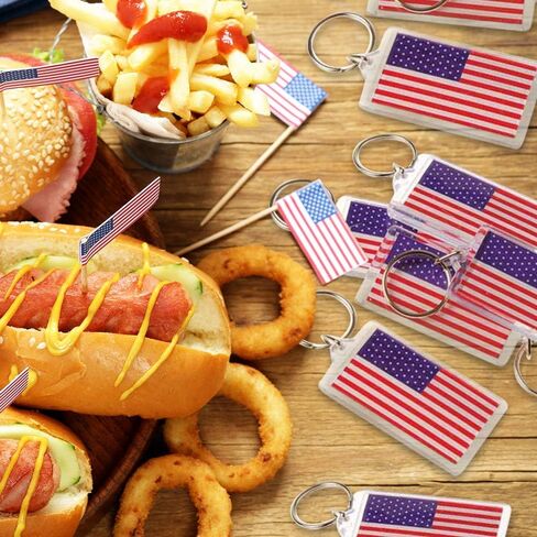 ArtCreativity Set of 12 American Flag Keychains, 4th of July Party Favors, Double Sided USA Flag Key Chains for Independence, Memorial, and Veterans Day, Red, White, and Blue Patriotic Accessories in Saudi Arabia