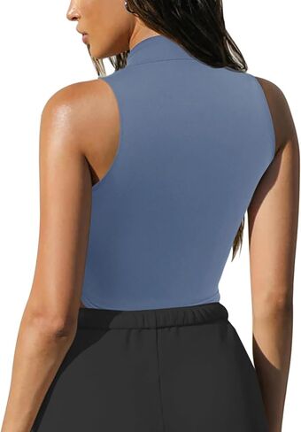 LASLULU Womens Half Zipper Workout Top Racerback Yoga Short Tank Tops Collar Athletic Shirt Slim Fit Crop Tops Built in Bra in Kuwait