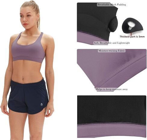 icyzone Women's Padded Strappy Workout Running Sports Bras Medium Impact in Kuwait