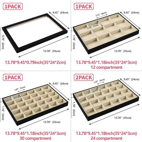 4 عبوات من صواني المجوهرات القابلة للتكديس مع غطاء لعرض المجوهرات، منظم درج خزانة الملابس، صندوق تخزين للخواتم والاقراط والاساور والقلائد والاكسسوارات in Kuwait