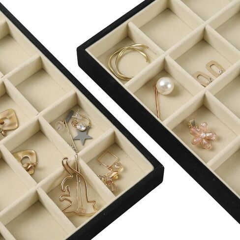 4 عبوات من صواني المجوهرات القابلة للتكديس مع غطاء لعرض المجوهرات، منظم درج خزانة الملابس، صندوق تخزين للخواتم والاقراط والاساور والقلائد والاكسسوارات in Kuwait