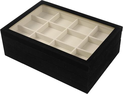 4 عبوات من صواني المجوهرات القابلة للتكديس مع غطاء لعرض المجوهرات، منظم درج خزانة الملابس، صندوق تخزين للخواتم والاقراط والاساور والقلائد والاكسسوارات in Kuwait