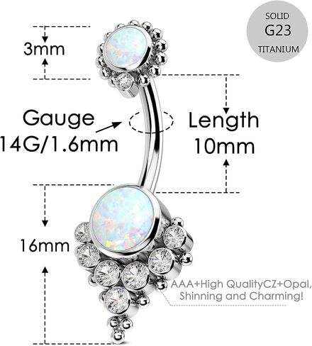 COCHARM G23 الصلبة التيتانيوم زر البطن خواتم للنساء الحافة العنقودية 14G Implat-الصف هيبوالرجينيك السرة خواتم لطيف 14G حلقات البطن in Kuwait