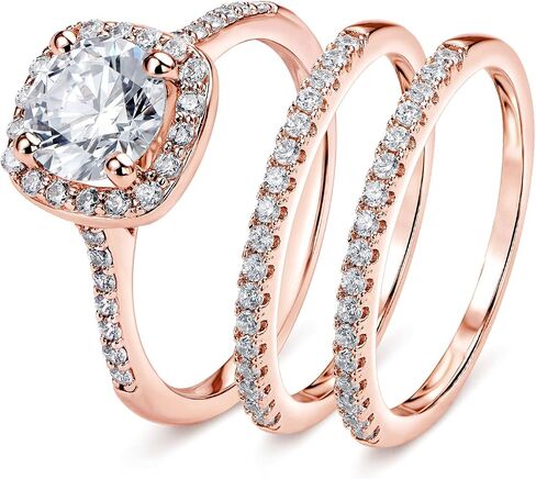 SweetJew 18K Gold Plated Cubic Zirconia Engagement Rings For Women 2 Carat AAAAA CZ Halo Size 4-12 in Kuwait