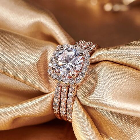 SweetJew 18K Gold Plated Cubic Zirconia Engagement Rings For Women 2 Carat AAAAA CZ Halo Size 4-12 in Kuwait