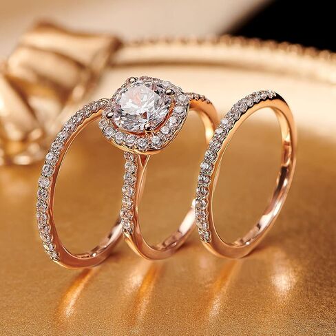 SweetJew 18K Gold Plated Cubic Zirconia Engagement Rings For Women 2 Carat AAAAA CZ Halo Size 4-12 in Kuwait