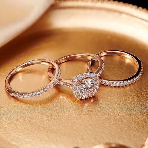SweetJew 18K Gold Plated Cubic Zirconia Engagement Rings For Women 2 Carat AAAAA CZ Halo Size 4-12 in Kuwait