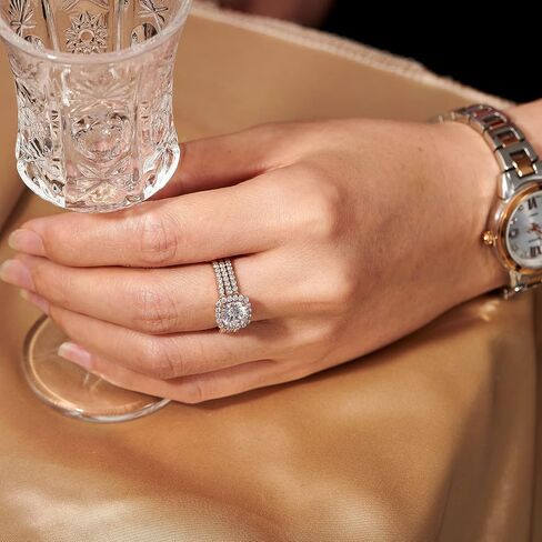 SweetJew 18K Gold Plated Cubic Zirconia Engagement Rings For Women 2 Carat AAAAA CZ Halo Size 4-12 in Kuwait