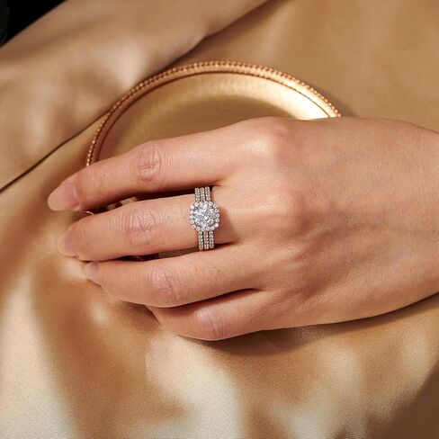 SweetJew 18K Gold Plated Cubic Zirconia Engagement Rings For Women 2 Carat AAAAA CZ Halo Size 4-12 in Kuwait