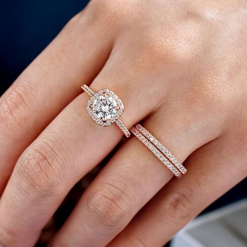 SweetJew 18K Gold Plated Cubic Zirconia Engagement Rings For Women 2 Carat AAAAA CZ Halo Size 4-12 in Kuwait