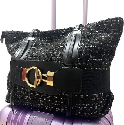 حزام سفر dtylean للأمتعة فوق المقبض - أحزمة أمتعة أنيقة وعالية المرونة لحمل الحقائب وحقائب السفر وحقيبة الظهر وإضافة حقيبة للنساء والرجال (أسود) in Kuwait